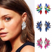 Fashion Colored Rhinestone Flower-shaped Stud Earrings