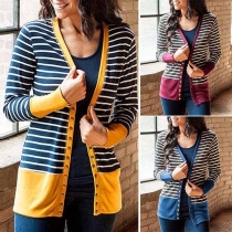 Fashion Contrast Color Long Sleeve Striped Cardigan