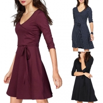 Fashion Half Sleeve V-neck Dress