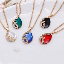 Fashion Crystal Inlaid Peacock Ring + Stud Earrings + Necklace Three-piece Set 