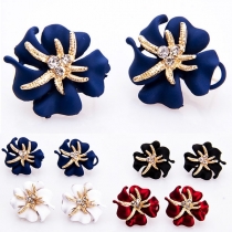 Bohemian Style Rhinestone Starfish Flower Shaped Stud Earrings