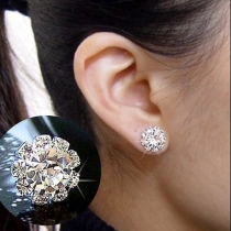 Fashion Rhinestone Sunflower Shaped Stud Earrings