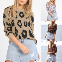 Fashion Long Sleeve Round Neck Leopard Printed Sweater