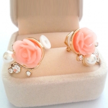 Fashion Pearl Inlaid Rose Shaped Stud Earrings