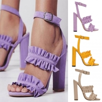Fashion Thick High-heeled Open Toe Ruffle Sandals 