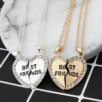 Fashion Letters Engraved Broken Heart Pendant Necklace