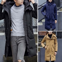Fashion Solid Color Long Sleeve Hooded Men's Padded Coat 