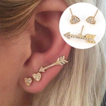 Fashion Rhinestone Inlaid Heart Arrow Shaped Stud Earring Set 3 pcs/Set
