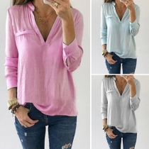 Sexy deep V-neck Long Sleeve Chest Pocket Slim Fit Shirt