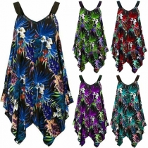 Fashion Deep V-neck Contrast Color Sleeveless Irregular Hemline Shirt