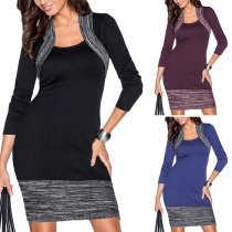 Fashion Contrast Color Long Sleeve Slim Fit Dress