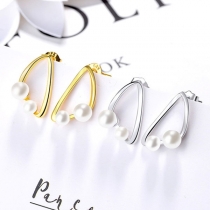 Fashion Pearl Inlaid Triangle-shaped Stud Earrings
