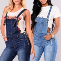 Fashion High Waist Slim Fit Ripped Denim Overalls