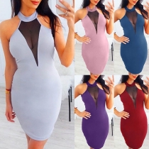 Sexy Dee-through Gauze Spliced Sleeveless Slim Fit Dress