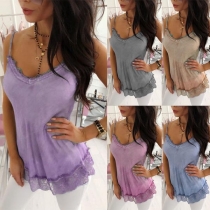 Sexy Backless V-neck Lace Spliced Hem Cami Top