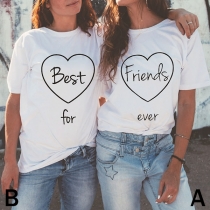 Fashion Contrast Color Round-neck Short Sleeve Letters Printed Shirt