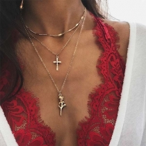 Fashion Multilayer Gold-tone Rose Crucifix Alloy Necklace