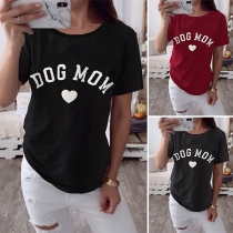 Fashion Letters Printed Short Sleeve Round Neck T-shirt 
