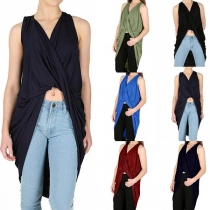 Chic Style Sleeveless V-neck Irregular Crossover Hem Top