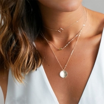 Fashion Square Pendant Three-layer Necklace