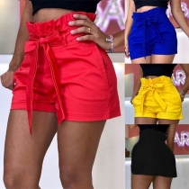 Fashion Solid Color Ruffle High Waist Shorts