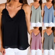 Sexy Ruffle V-neck Solid Color Cami Top
