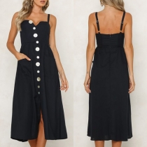 Sexy Backless Front-buttons High Waist Sling Dress