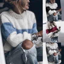 Fashion Contrast Color Long Sleeve Mock Neck Sweater 