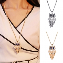 Fashion Rhinestone Inlaid Owl Pendant Necklace 