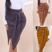 Fashion Solid Color High Waist Irregular Hem Skirt 