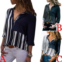 Fashion Long Sleeve POLO Collar Striped Shirt