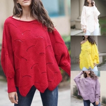 Fashion Solid Color Dolman Sleeve Irregular Hem Loose Sweater 