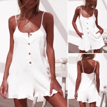 Sexy Backless Ruffle Hem Solid Color Sling Romper