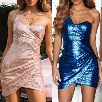 Sexy One-shoulder Backless Sleeveless Slim Fit Sequin Dress
