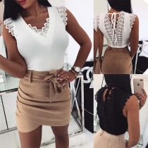 Sexy Backless V-neck Lace Spliced Sleeveless Top 