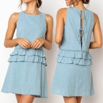 Fresh Style Sleeveless Round Neck Ruffle Dress