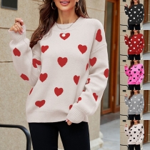 Fashion Heart Pattern Long Sleeve V-neck Tassel Sweater