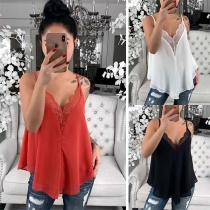 Sexy Backless V-neck Lace Spliced Cami Top 
