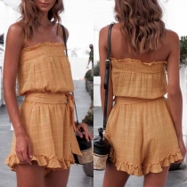 Sexy Strapless High Waist Ruffle Hem Solid Color Romper