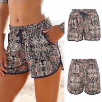 Fashion Elastic Waist Printed Beach Shorts 