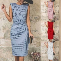 Fashion Sleeveless Round Neck Dots Printed Slim Fit Dress