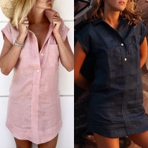 Fashion Solid Color Short Sleeve POLO Collar Shirt Dress