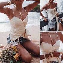 Sexy Backless Irregular Hem Single-breasted Cami Top 