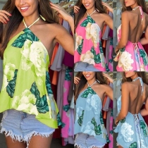 Sexy Backless Printed Halter Top 