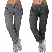 Casual Style Solid Color Drawstring Waist Sports Pants