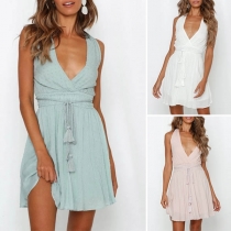 Sexy Backless Deep V-neck High Waist Dress