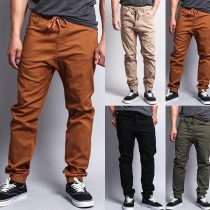 Fashion Solid Color Elastic Waist Slim Fit Side Pockets Men's Pants