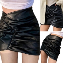 Fashion Solid Color Elastic Wiast Irregular Hem Slim Fit Short Skirt