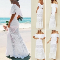 Sexy Off-shoulder Boat Neck High Waist Lace Party Dress