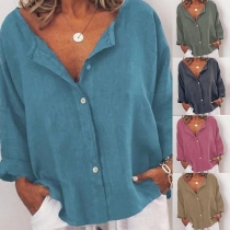 Simple Style Solid Color Long Sleeve Loose Blouse 